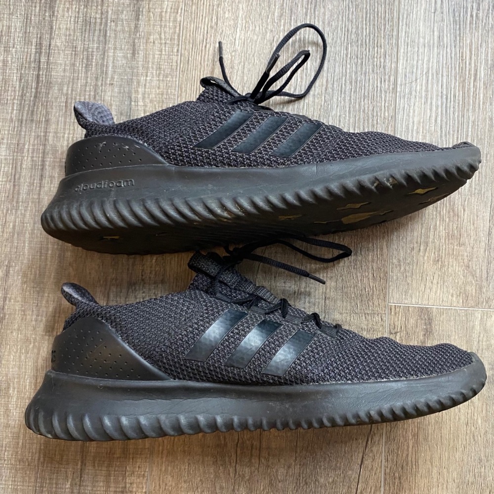 Adidas Cloudfoam Ultimate Mens Triple Black Knit Running Shoes Sneakers MENS 12